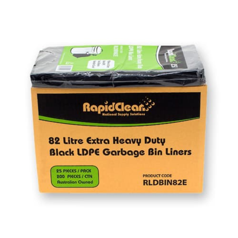 RapidClean Extra HD Black LDPE Garbage Bags 82L Ctn 200