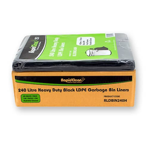 RapidClean Heavy Duty Black 240L LDPE Ctn 100