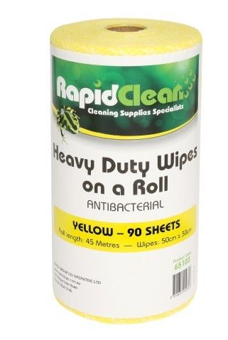 Wipe Rapid Clean Heavy Duty Wipes Yellow Roll 90