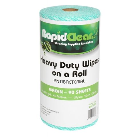 Wipe Rapid Clean Heavy Duty Wipes Green Roll 90 65102