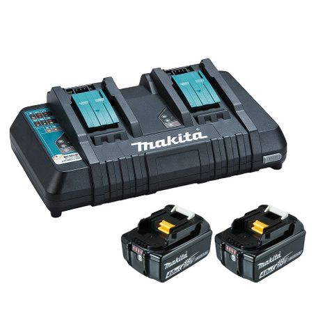 Makita Charge Indicator Batteries & Dual Port Rapid Charger Set 18v 2x 5.0Ah