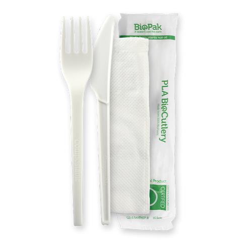 Biopak Knife, Fork and Napkin Set Ctn 250
