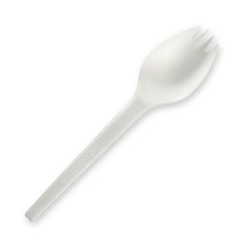 Biopak Spork PLA 6" White Pkt 50