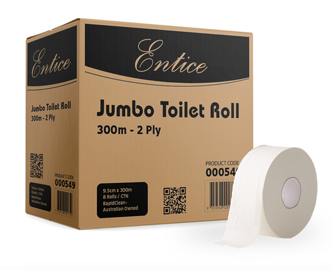 Entice Jumbo Toilet Tissue Roll 2Ply 300m 8/pkt