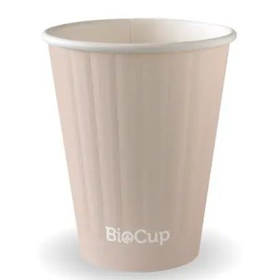 Biopak 255ml / 8oz (80mm) Aqueous Leaf Double Wall BioCup - stone