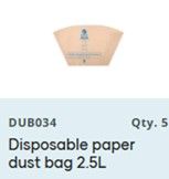 Disposable paper dust bag 2.5L Suit PACVAC VELO