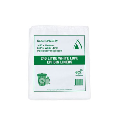 EPI Degradable Garbage Bag 240lt White 100/ctn