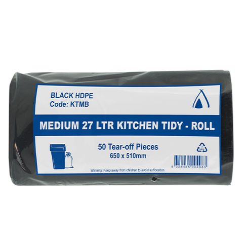 Kitchen/Office Bin Liner 27Lt  BLACK 1000/ctn