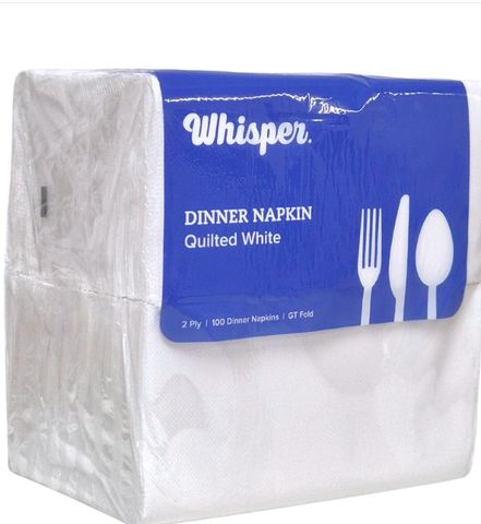 Whisper Quilted Dinner Napkins GT White 100s x10pk