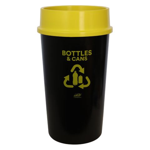 Recycling Bin 60L, Yellow lid & Bottles & Cans