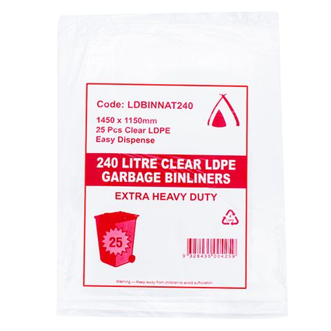 Bin Liner 240lt 35um LD Clear Heavy Duty 100/ctn