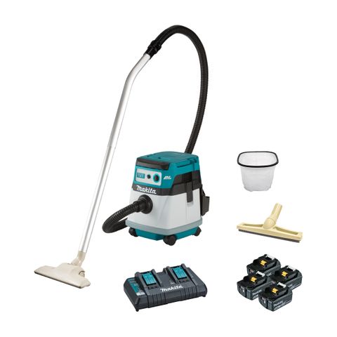 Makita 18Vx2 BRUSHLESS Wet/Dry Vacuum Kit - 4x 5.0Ah Batteries DC18RD Charger Wet Filter & Floor Tool