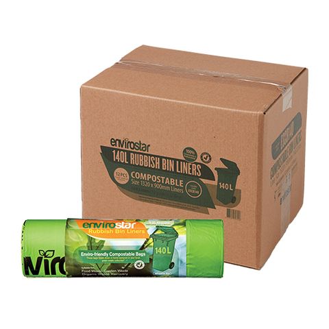 Austar Packaging Envirostar 140L Green Compostable Bin Liner 23um 1320 x 900mm x144