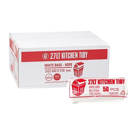 Austar Packaging 27L White Kitchen Tidy Liner Roll 590x510mm x1000