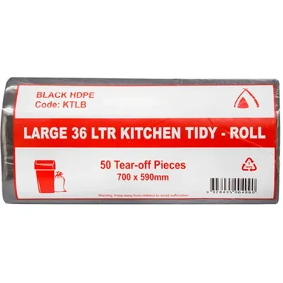 Bin Liners Large 36 Ltr Black 700 x 590