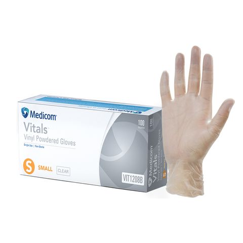 Vitals Clear Vinyl Powdered Glove-M X100