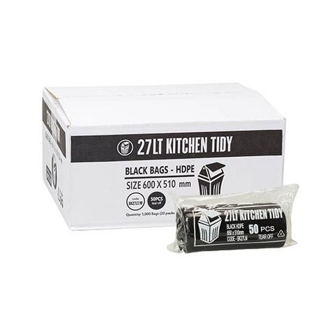 Austar Packaging 27L Black Kitchen Tidy Liner Roll 590x510mm x1000