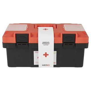 MEDIQ ESSENTIAL FIRST AID KIT WORKPLACE RESPONSE IN PLASTIC TACKLE BOX