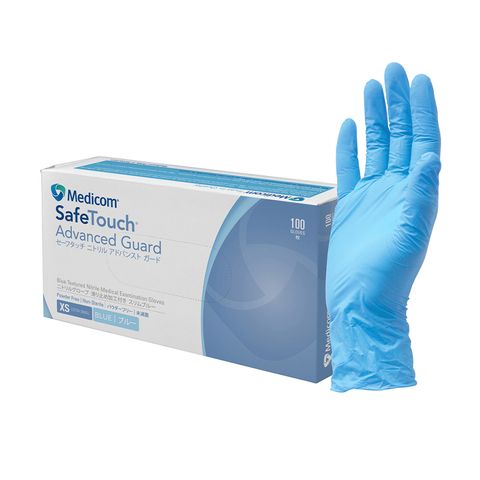 SafeTouch Advanced Guard Heavy Duty Blue Nitrile Powder Free Examination Glove Medium x100