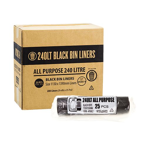 Austar Packaging 240L Black All Purpose Bin Liner Star Seal Roll 1400x1130mm x200
