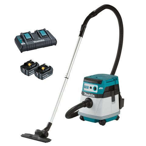 Makita 18Vx2 BRUSHLESS Wet/Dry Vacuum Kit - 2x 5.0Ah Batters + DC18RD Charger (198928-5)