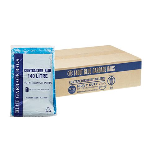 Austar Packaging 140L Blue All Purpose Bin Liner Star Seal 1400 x 970mm x200