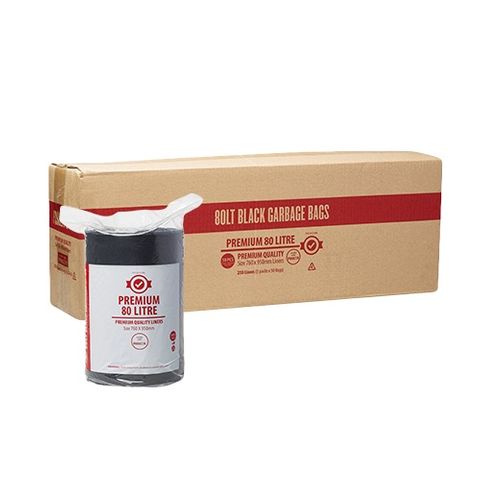 Austar Packaging 80L Black Premium Bin Liner Star Seal Roll 950x780mm x250