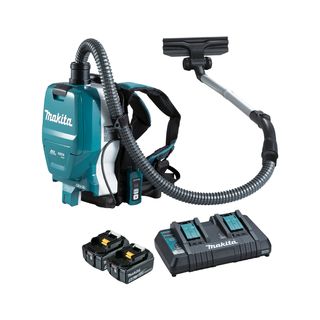 Makita 18Vx2 BRUSHLESS Backpack Vacuum Kit 1.5L Tank Capacity - Includes 2 x 5.0Ah Batteries Dual Port Rapid Charger