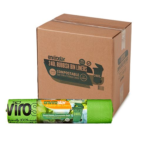 Austar Packaging Envirostar 240L Green Compostable Bin Liner 23um 1390 x 1130mm x120