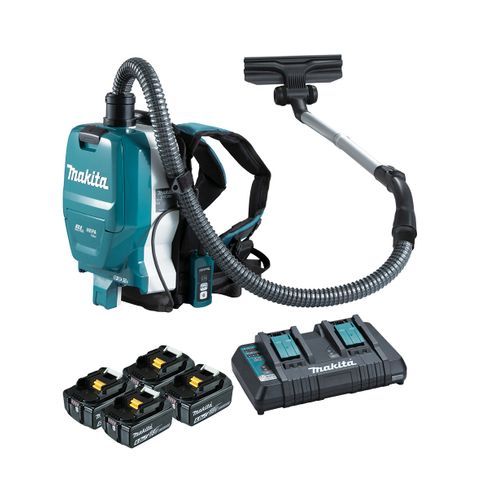 Makita 18Vx2 BRUSHLESS Backpack Vacuum Kit - 4x 6.0Ah Batteries + DC18RD Charger