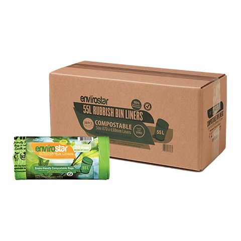 Austar Packaging Envirostar 55L Green Compostable Bin Liner 18um 870 x 630mm x300