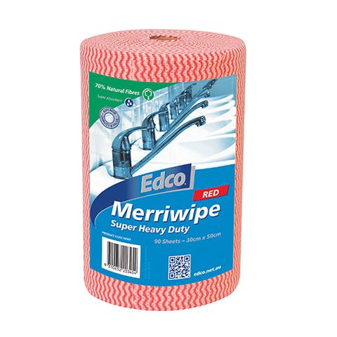 Edco Merriwipe Super Heavy Duty Wipes Red Rolls