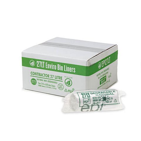 Austar Packaging 27L Clear EPI Degradable Kitchen Tidy Liner Roll 640x500mm x1000