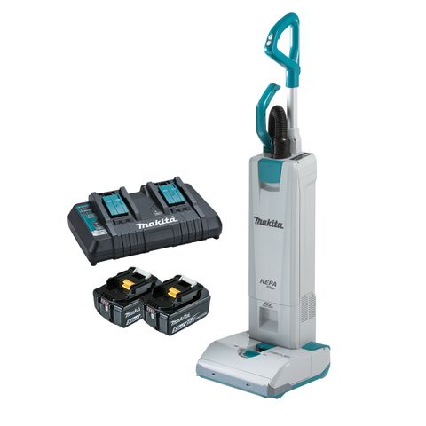 Makita 18Vx2 BRUSHLESS Upright Vacuum Kit - Includes 2 x 5.0Ah Batteries Dual Port Rapid Charger