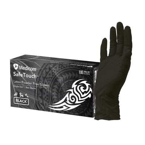 Safetouch Black Latex Powder Free Examination Glove L x100