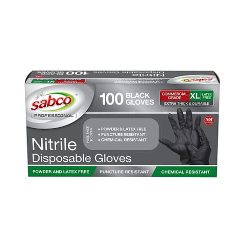 Sabco Professional Nitrile Disposable Gloves - Black 100pk - XL