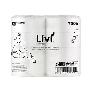 Livi Basics Jumbo Roll Toilet 1Ply 500M 8Ctn