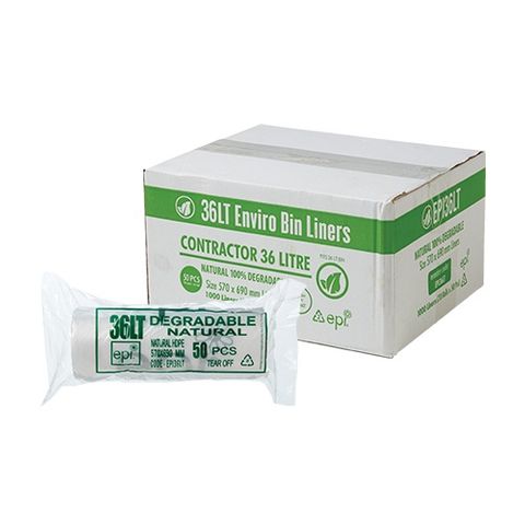 Austar Packaging 36L Clear EPI Degradable Kitchen Tidy Liner Roll 700x590mm x1000