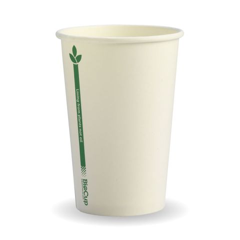 Biopak 320ml / 10Oz (80mm) White Green Line Single Wall Biocup X1000