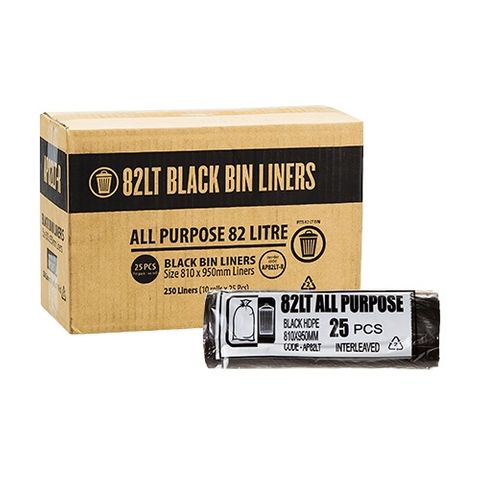Austar Packaging 82L Black All Purpose Bin Liner Star Seal Roll 950x810mm x250