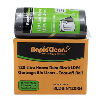 RapidClean 120 Ltr Ld H/Duty Blk B/Liner Roll X100