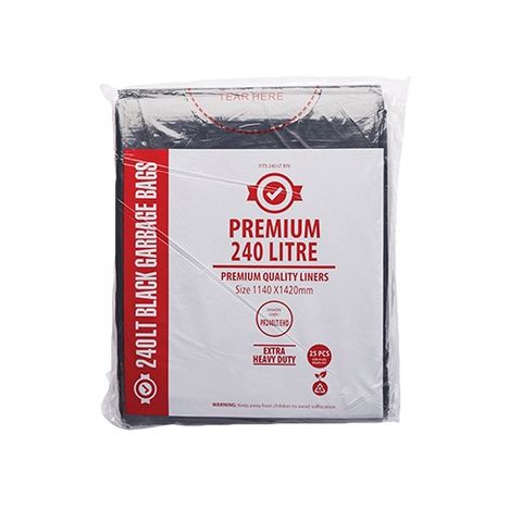 Austar Packaging 240L Black Premium EHD Bin Liner Star Seal 1400x1130mm x100