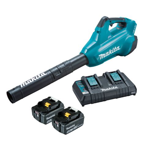 Makita 18Vx2 BRUSHLESS Turbo Blower Kit - Includes 2 x 5.0Ah Batteries & Dual Port Rapid Charger