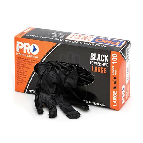 Prochoice Disposable Nitrile Powder Free Heavy Duty Black Gloves L x100