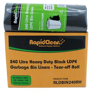 RapidClean 240 Ltr H/Duty Ld Black B/Liner X100 Roll
