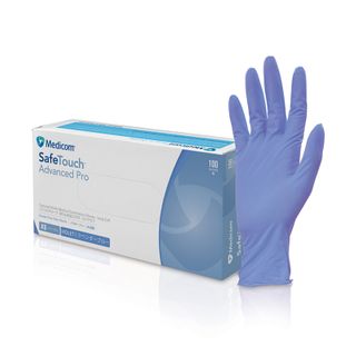 SafeTouch Advanced Pro Extended Cuff Blue Nitrile Powder Free Examination Glove Medium x100