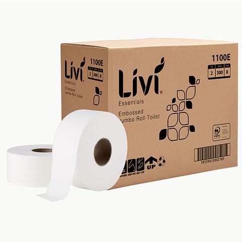 Livi Essentials Jumbo Roll Toilet 2Ply 300M 8Ctn