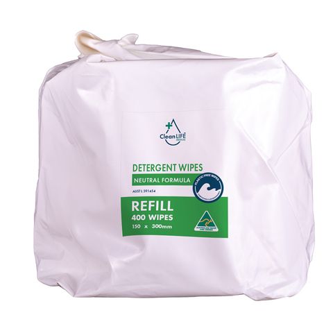 Detergent Wipes  180 x 260mm  Bulk Refill Roll  of 400 Wipes