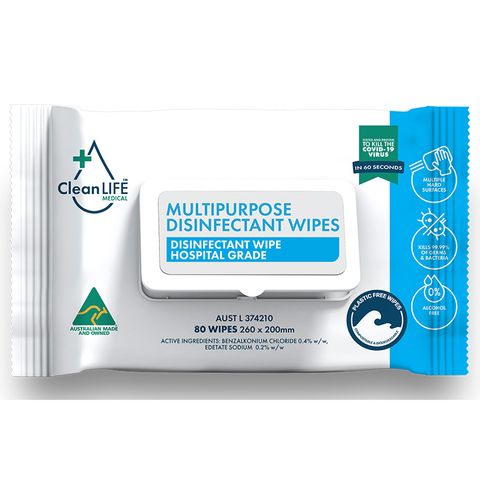 CleanLife Multipurpose Disinfectant Wipes Soft Pack Pkt 80