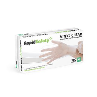 Rapid Safety - Vinyl Clear Powder Free Examination Gloves - Medium x 100